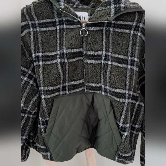 Zara Women's Plaid Hooded Jacket with Quilted Detail, Sz M - Picture 4 of 10